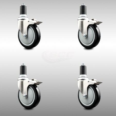 Service Caster 5 Inch 316SS Black Poly Swivel 1-5/8 Inch Expanding Stem Caster Set Lock Brake SCC-SS316TTLEX20S514-PPUB-BLK-158-4